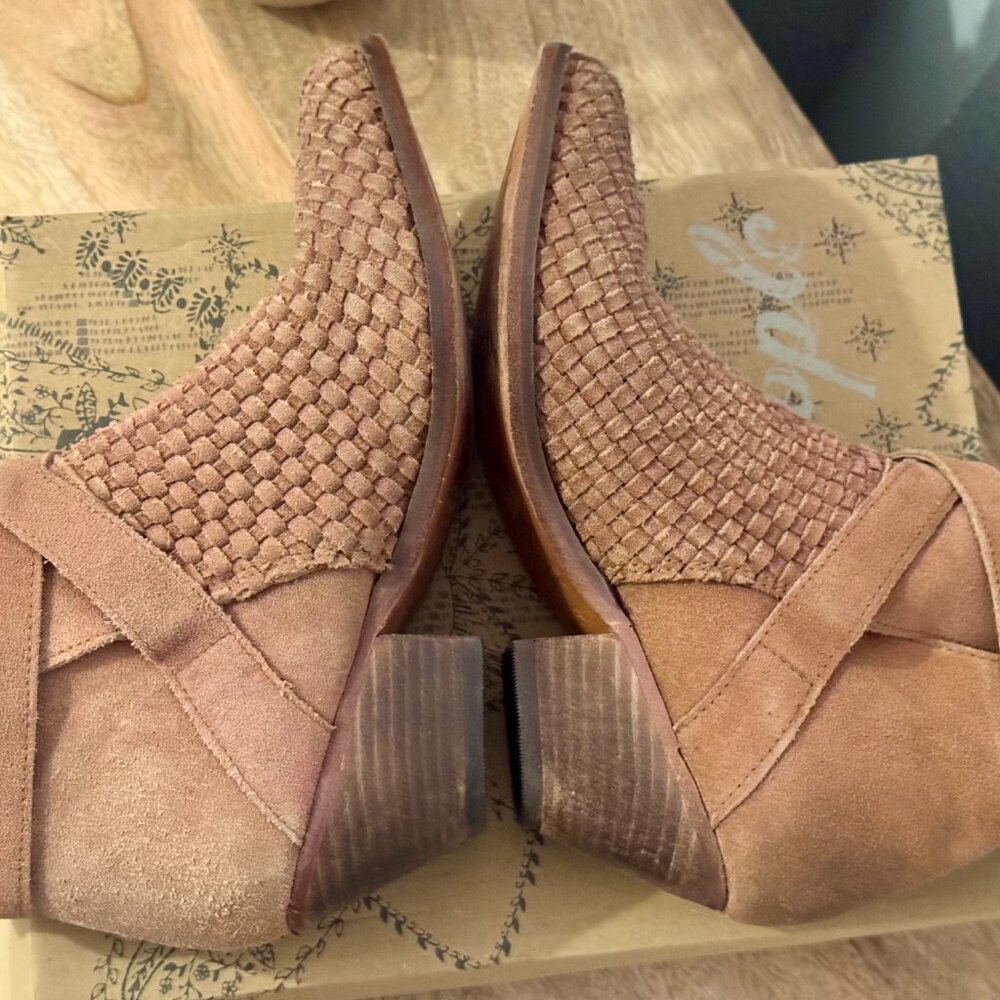 Free People Tan Suede Woven Ankle Booties - Picture 8 of 14